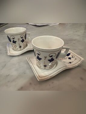 Lavin White Porcelain Turkish Coffee/Espresso Cup & Saucer, Set of 2